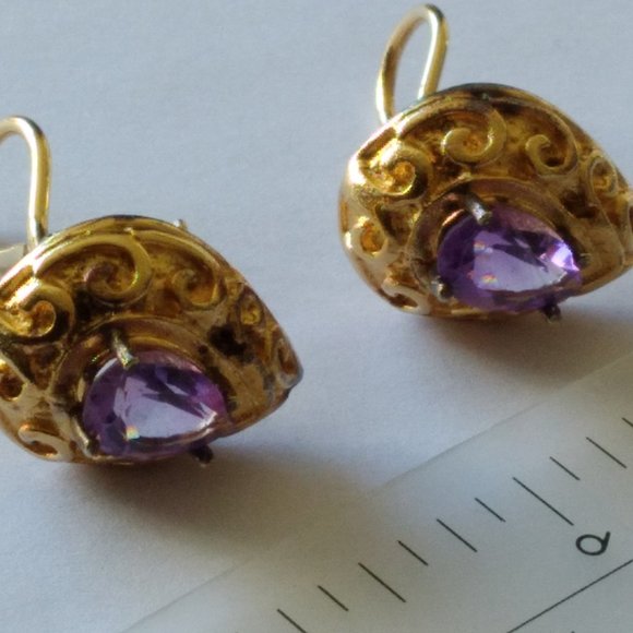 24kt gold vermeil and amethyst filigree pierced earrings - Picture 4 of 6